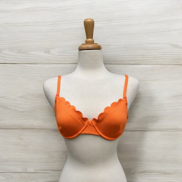Kate Spade Swimwear Top Sz S Bikini Orange Scalloped Underwire NWT Beach Coastal - Picture 1 of 14